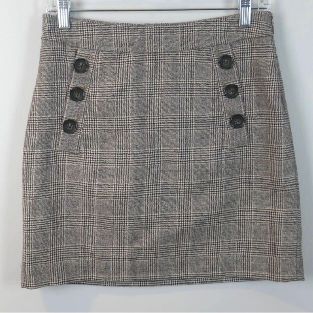 Banana Republic Brown Wool Plaid Mini Skirt Size 2